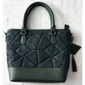 FADEON‎ Handbag Emerald Green Two Handle Purse Multi Pockets Tassel Brown Lining